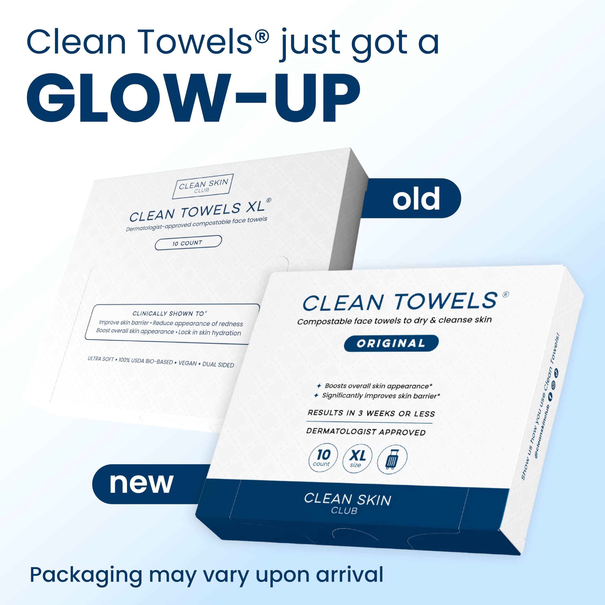 CLEAN SKIN CLUB Clean Towels XL, tamaño compacto ideal para maletas y viajes