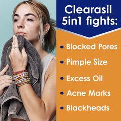 Clearasil con ácido salicilico, ingrediente activo para el cuidado del acné.