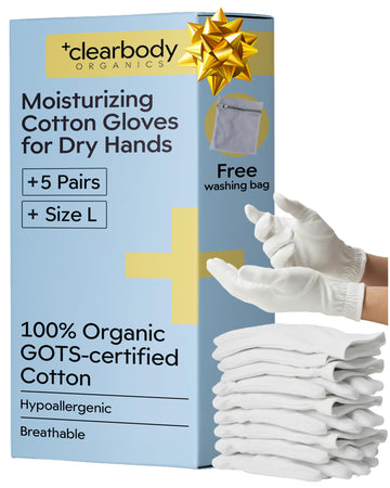 Guantes Clearbody Organics de algodón orgánico blancos para dormir y sellar la hidratación
