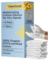 Guantes Clearbody Organics de algodón orgánico blancos para dormir y sellar la hidratación