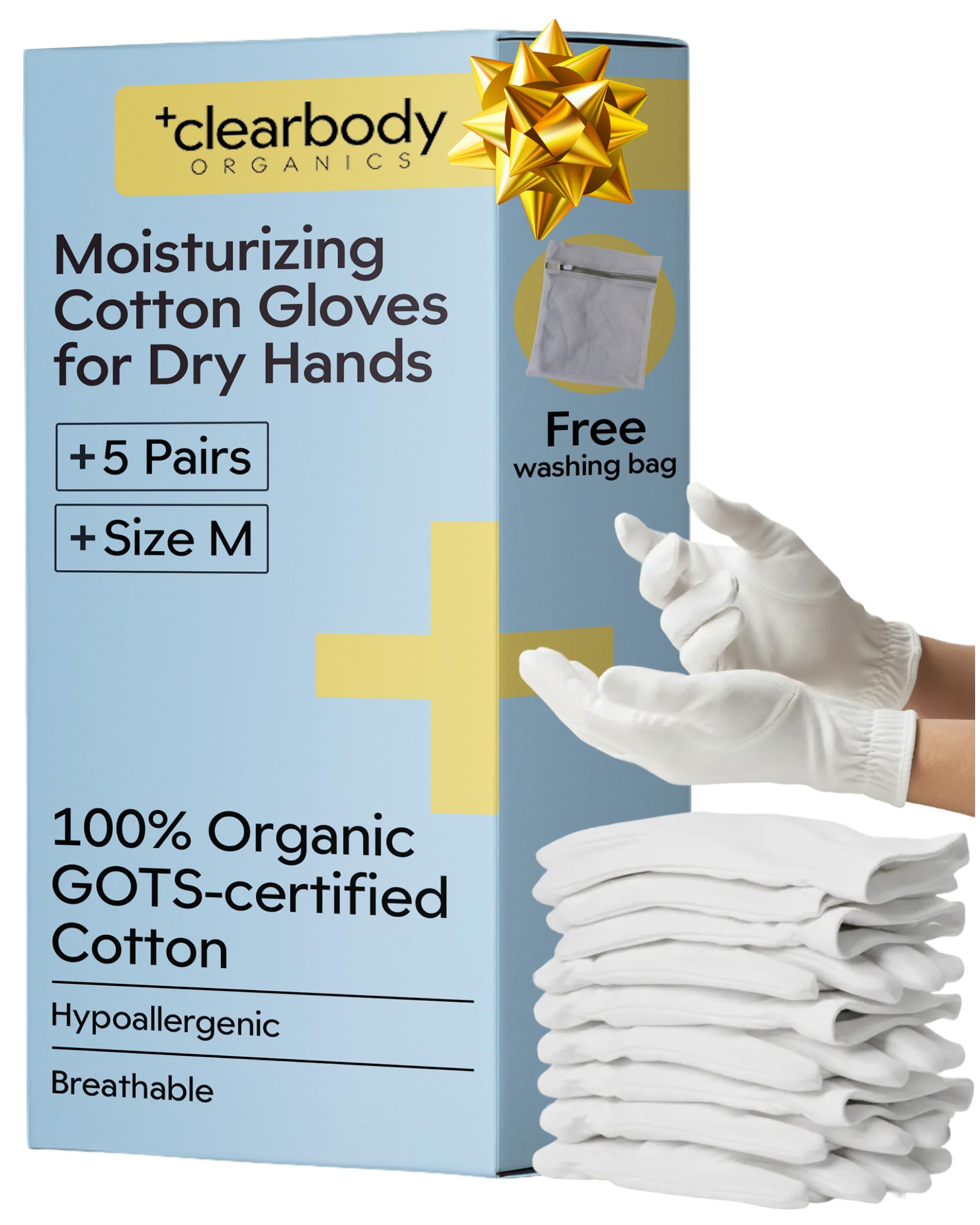 Guantes Clearbody Organics de algodón orgánico para manos secas, cómodo y suave
