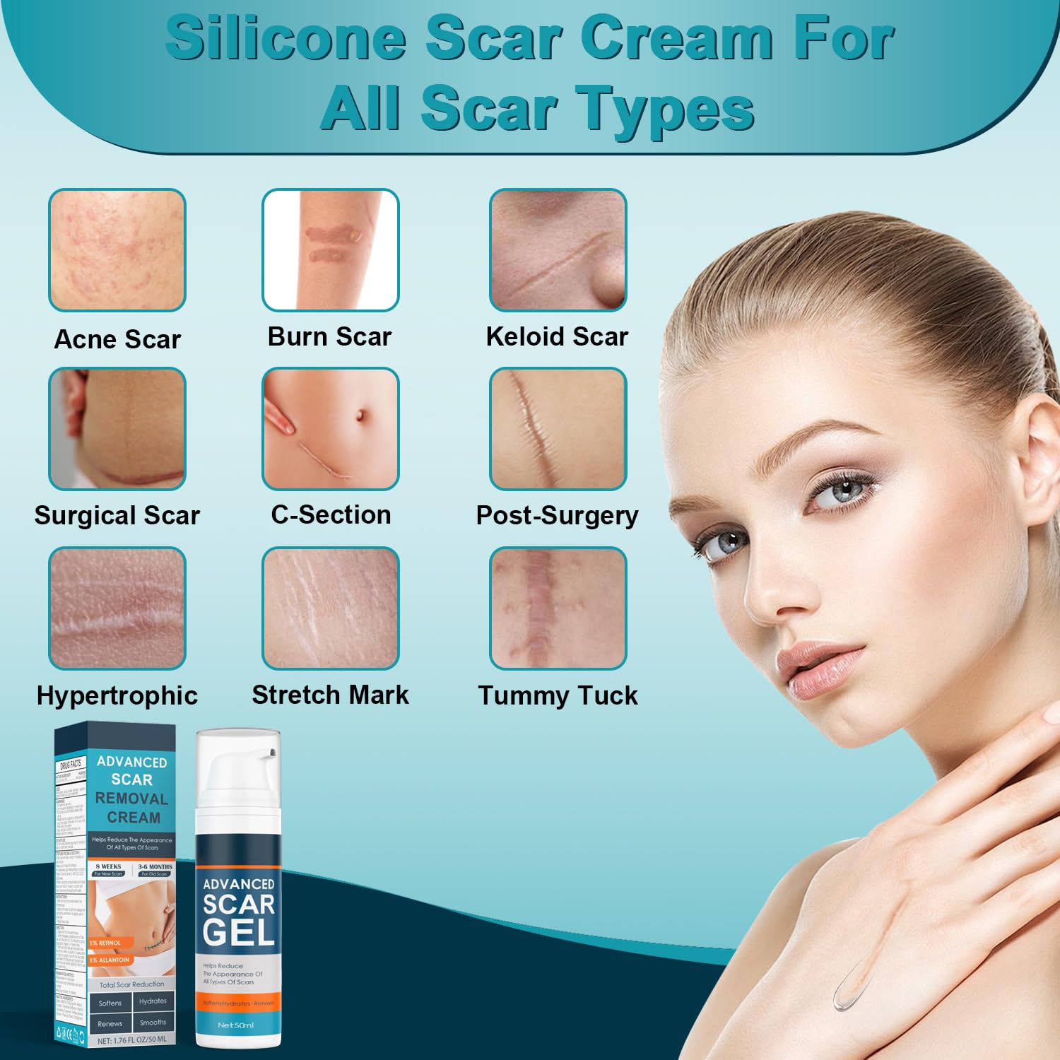 ClearPiny gel cicatrices, barrera suave para piel, ayuda a suavizar cicatrices antiguas.