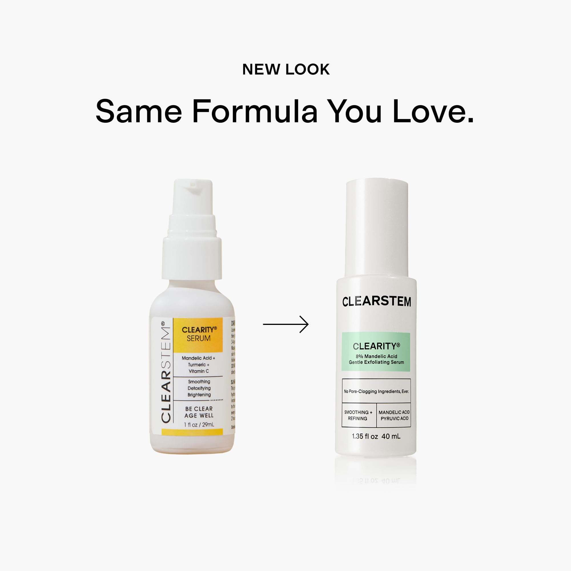 Bote CLEARSTEM CLEARITY con serum en la mano mostrando tamaño 29 ml