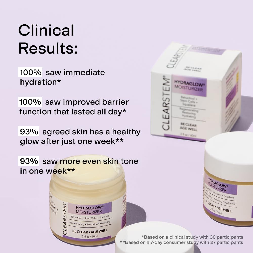 CLEARSTEM Hydraglow, aplicación mañana y noche para mejorar textura y elasticidad.