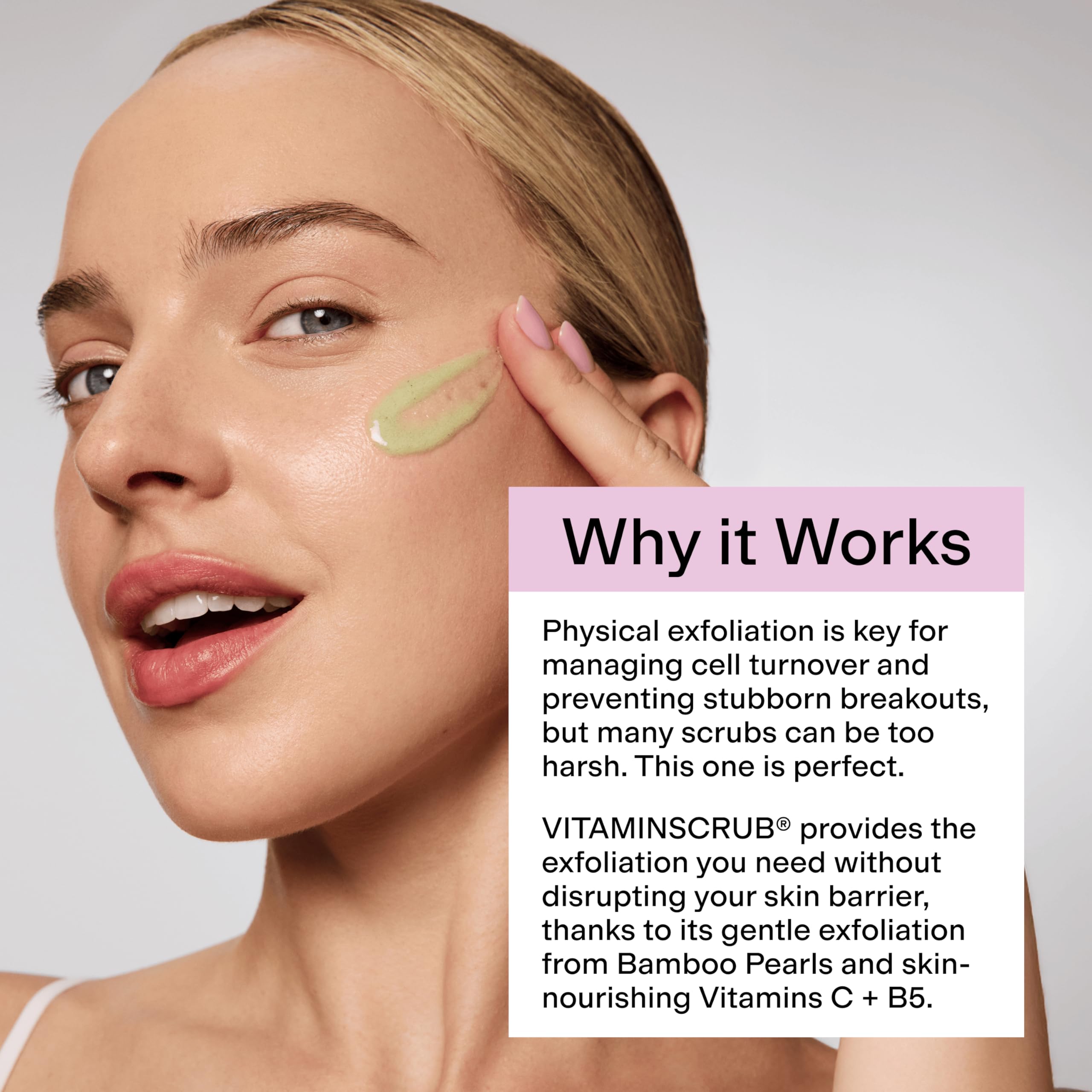 Envase de 180 ml de CLEARSTEM Vitaminscrub, fácil de usar y transportar.