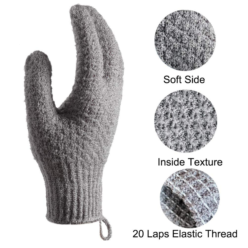 CLEEDY guantes exfoliantes texturizados para mayor fricción y piel renovada.