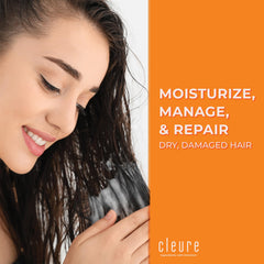 Textura cremosa de Cleure sin fragancia suaviza el cabello seco.
