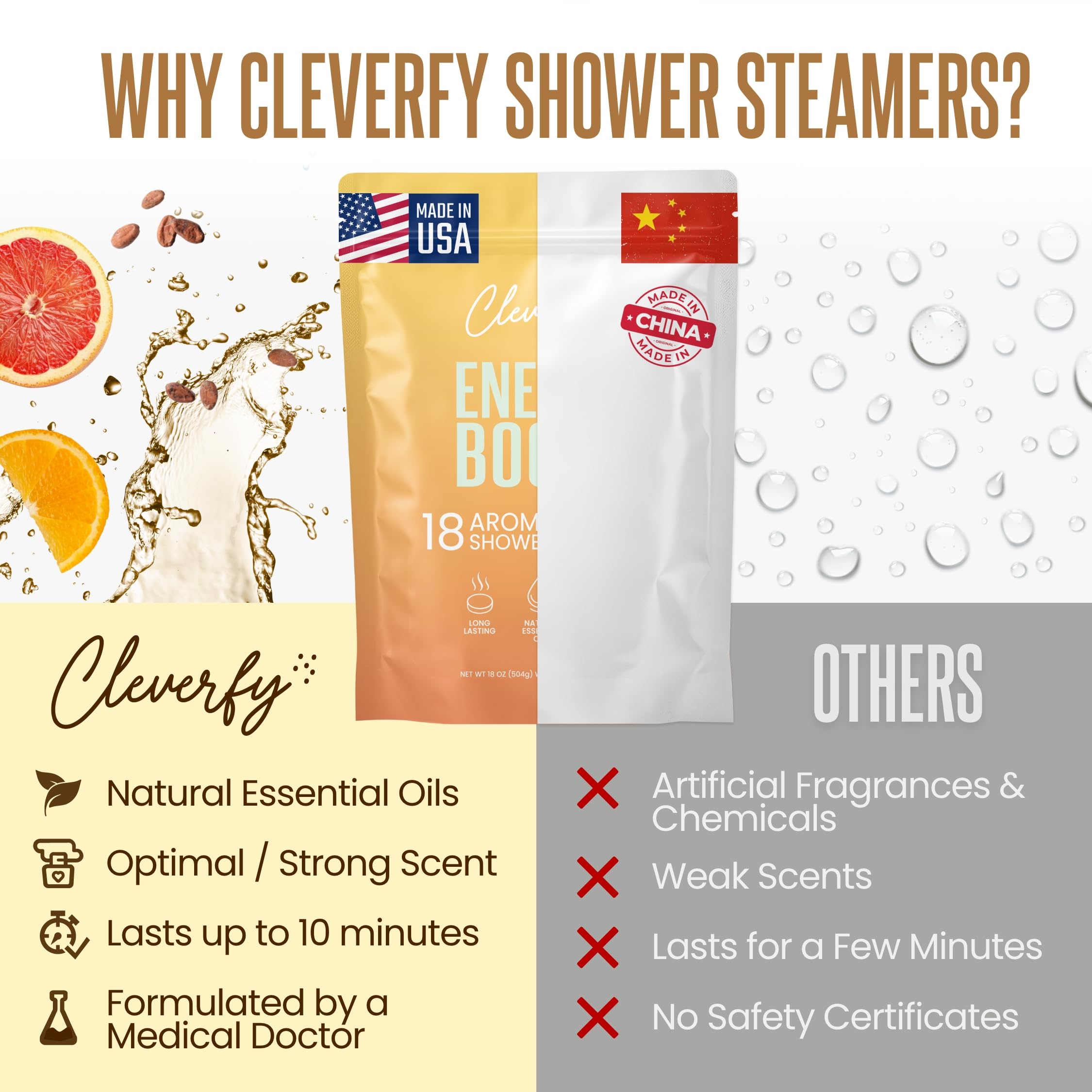 Cleverfy pastilla en la ducha, uso fácil sin sumergir