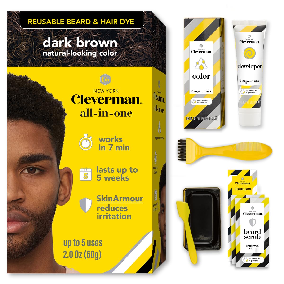 CLEVERMAN dark brown dye kit setup for seamless gray coverage at home.