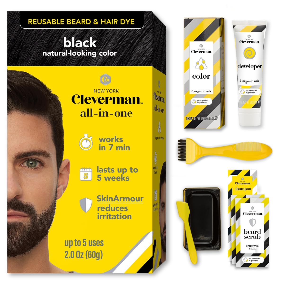 CLEVERMAN kit completo para teñir cabello y barba con cobertura natural.