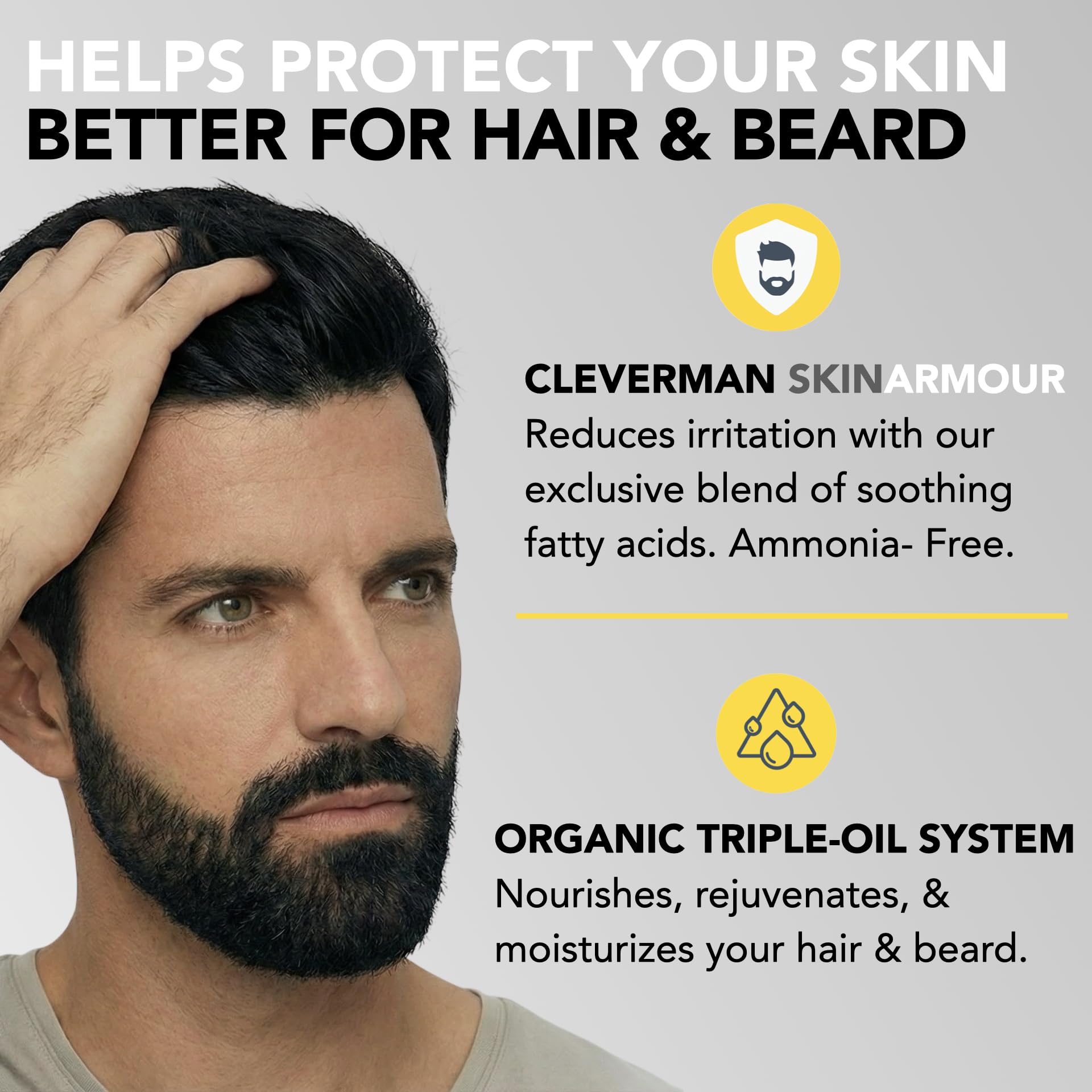 Tinte negro CLEVERMAN para canas naturales en cabello y barba.