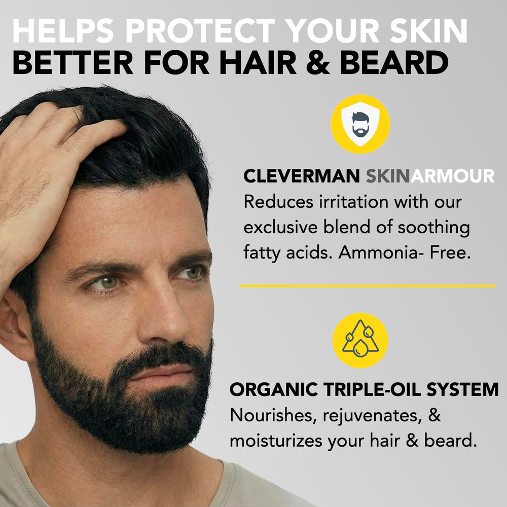 Tinte negro CLEVERMAN para canas naturales en cabello y barba.