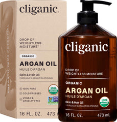 Cliganic Aceite de Argán Orgánico, dispensador, para hidratación del cabello y piel.