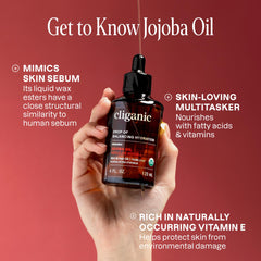 Cliganic Aceite de Jojoba Orgánico 4oz aplicación facial suave y nutritiva.
