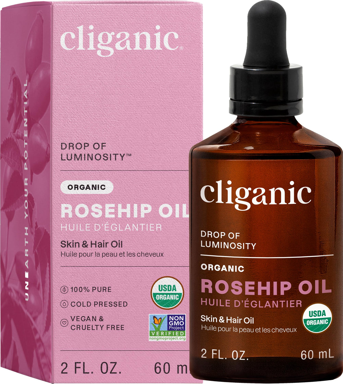 Cliganic aceite de rosa mosqueta puro para hidratar la piel