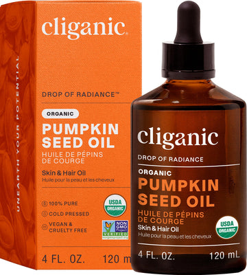 Cliganic Aceite Orgánico de Semilla de Calabaza, envase, ideal para hidratar rostro diariamente.