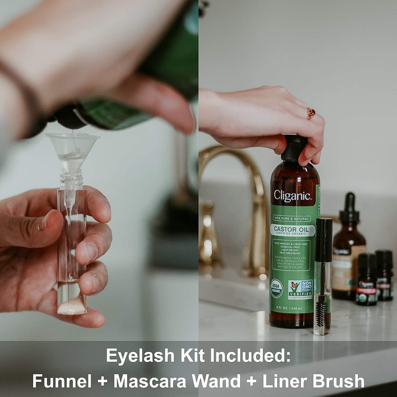 Aplicación suave en piel con aceite de ricino Cliganic.