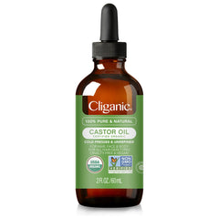 Cliganic aceite de ricino orgánico en frasco de vidrio para pestañas y cejas.