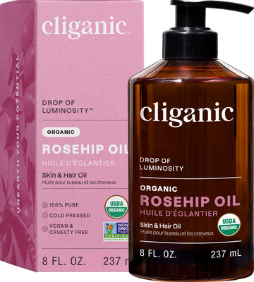 Cliganic Aceite rosa mosqueta rostro para hidratación suave y natural.