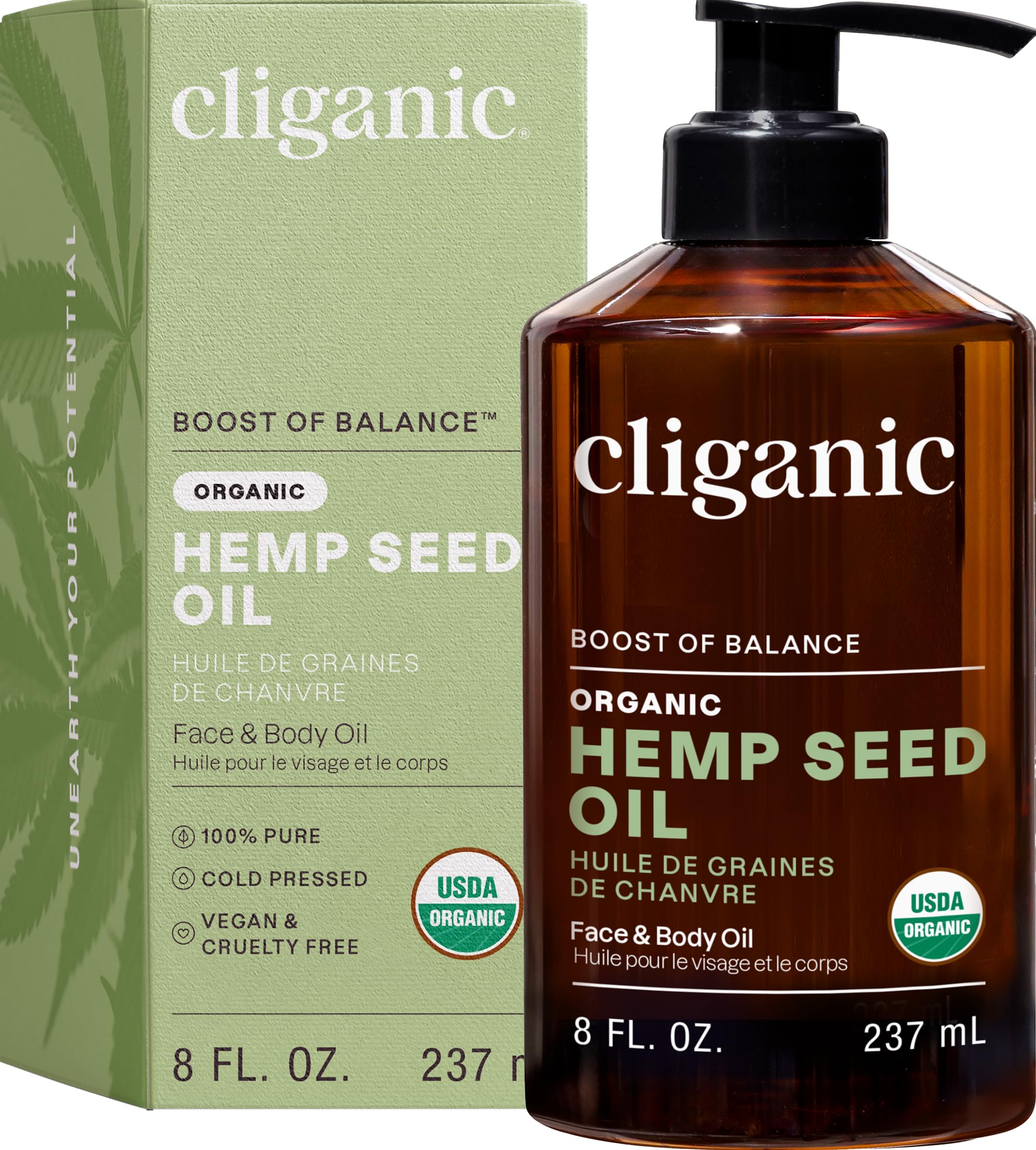 Cliganic aceite de semilla de cáñamo para uso diario en piel y cabello