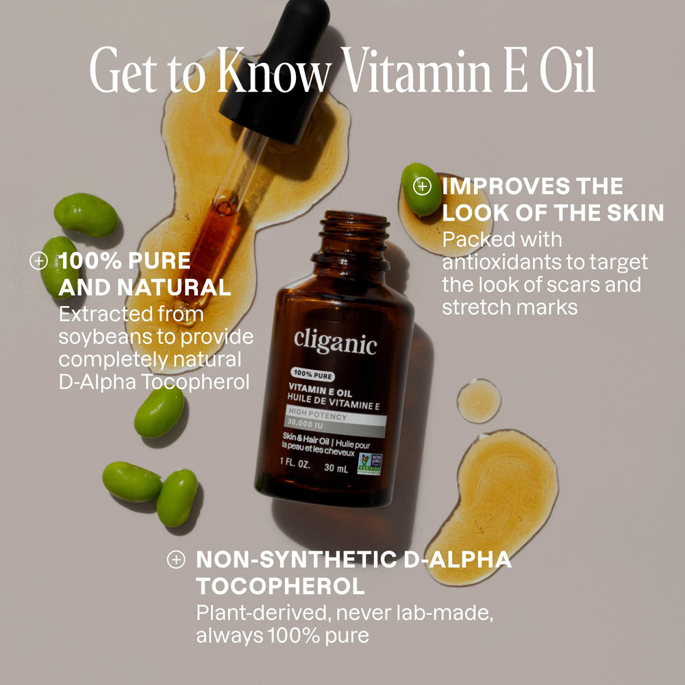 Cliganic Vitamina E para cabello y uñas, brillo y fortalecimiento natural.