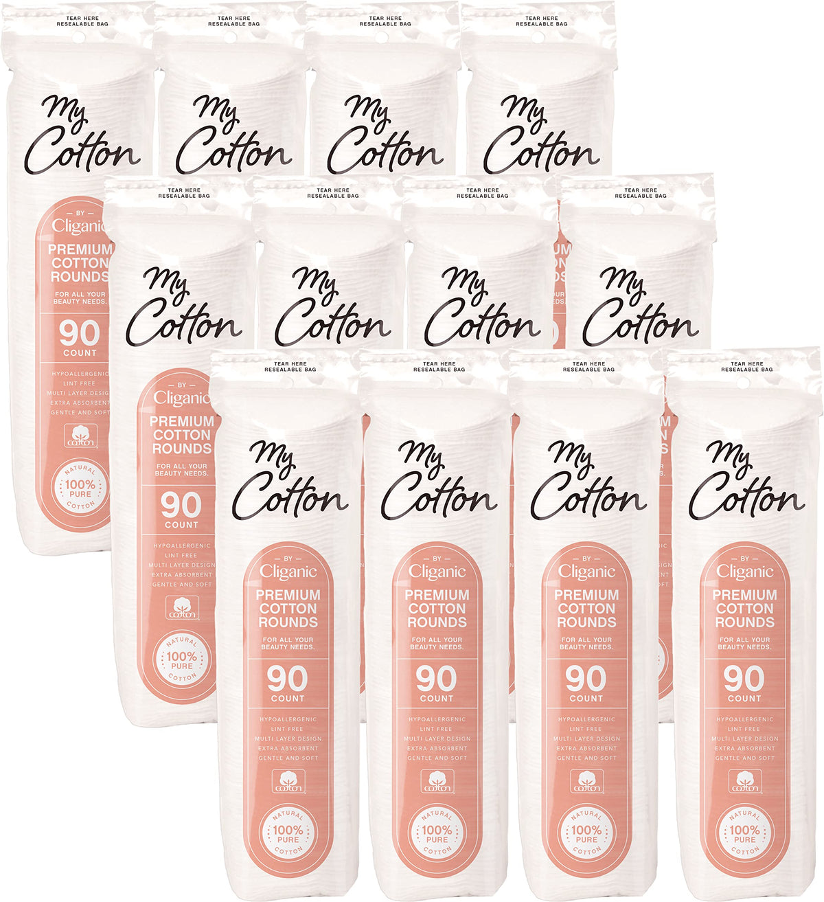 Discos de algodón premium Cliganic en empaque grande para desmaquillar