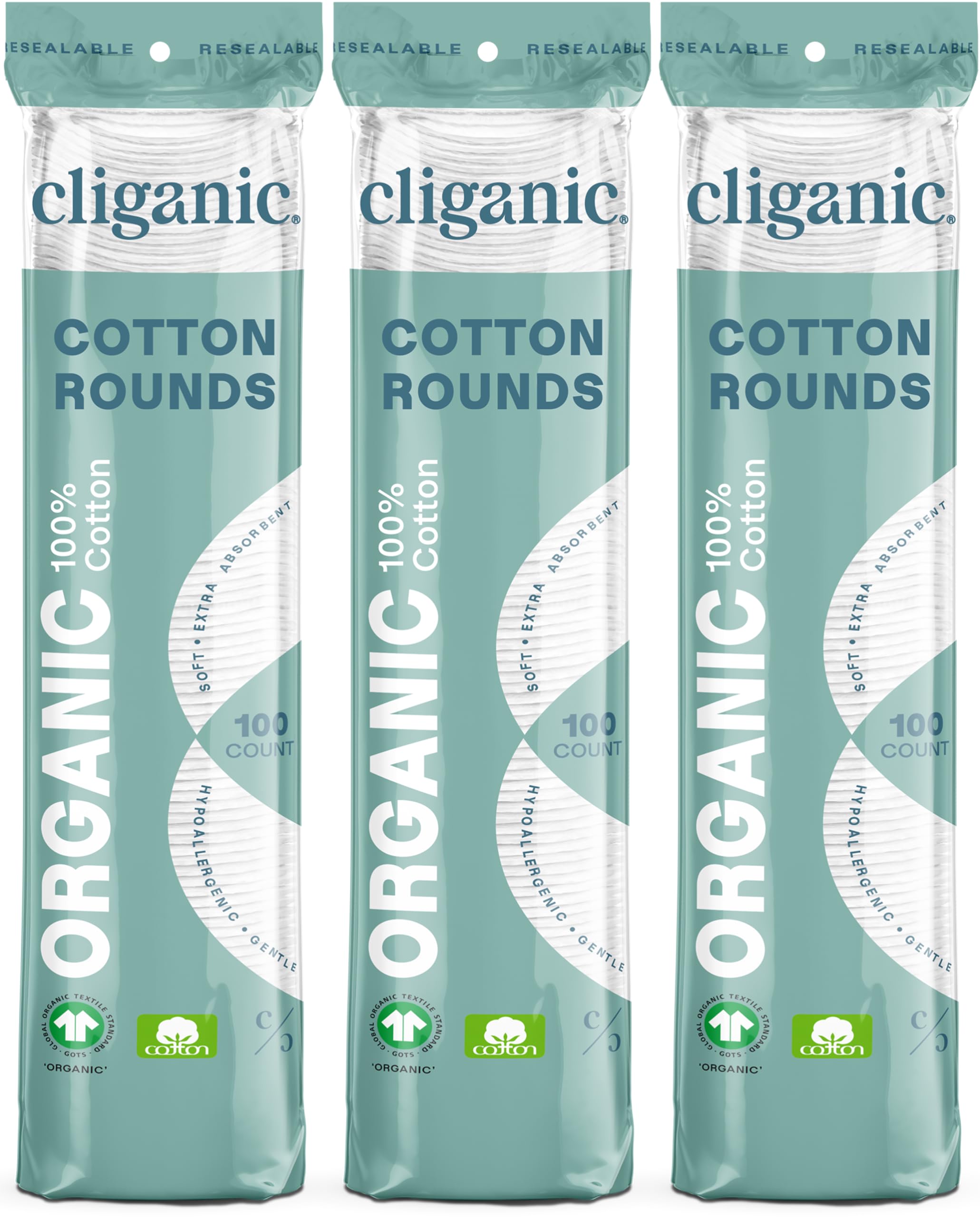 Cliganic algodón desmaquillante orgánico de 300 cuentas, ideal para desmaquillar con suavidad.