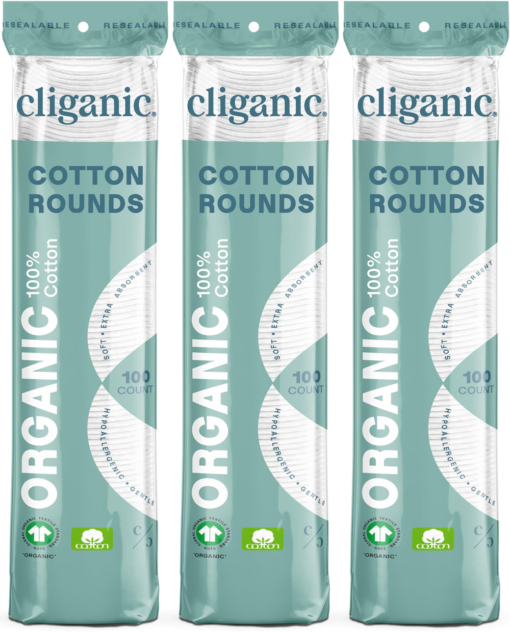 Cliganic algodón desmaquillante orgánico de 300 cuentas, ideal para desmaquillar con suavidad.