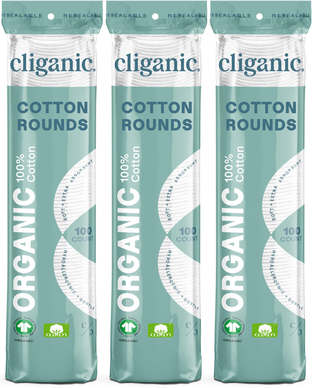Cliganic algodón desmaquillante orgánico de 300 cuentas, ideal para desmaquillar con suavidad.