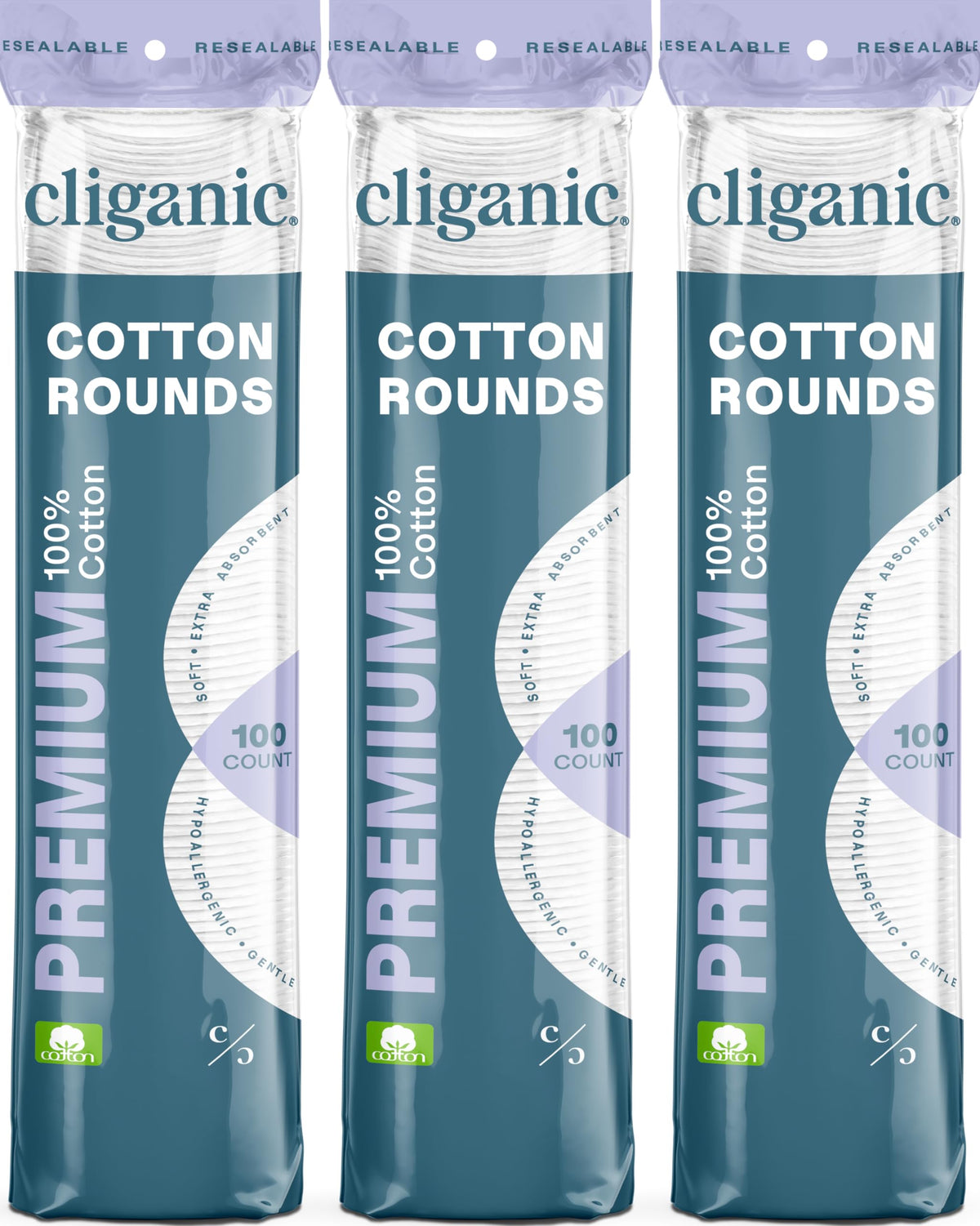 Almohadillas de algodón Cliganic Premium, empaque de 300, suaves y sin pelusa para uso facial.