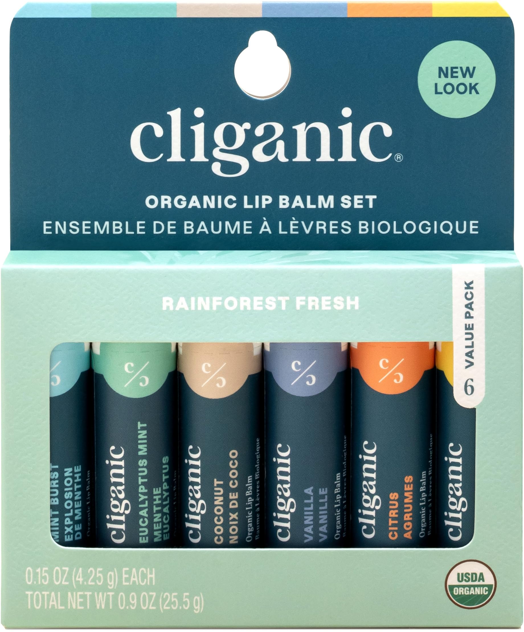Conjunto de bálsamos labiales orgánicos Cliganic, seis sabores, para hidratación diaria.