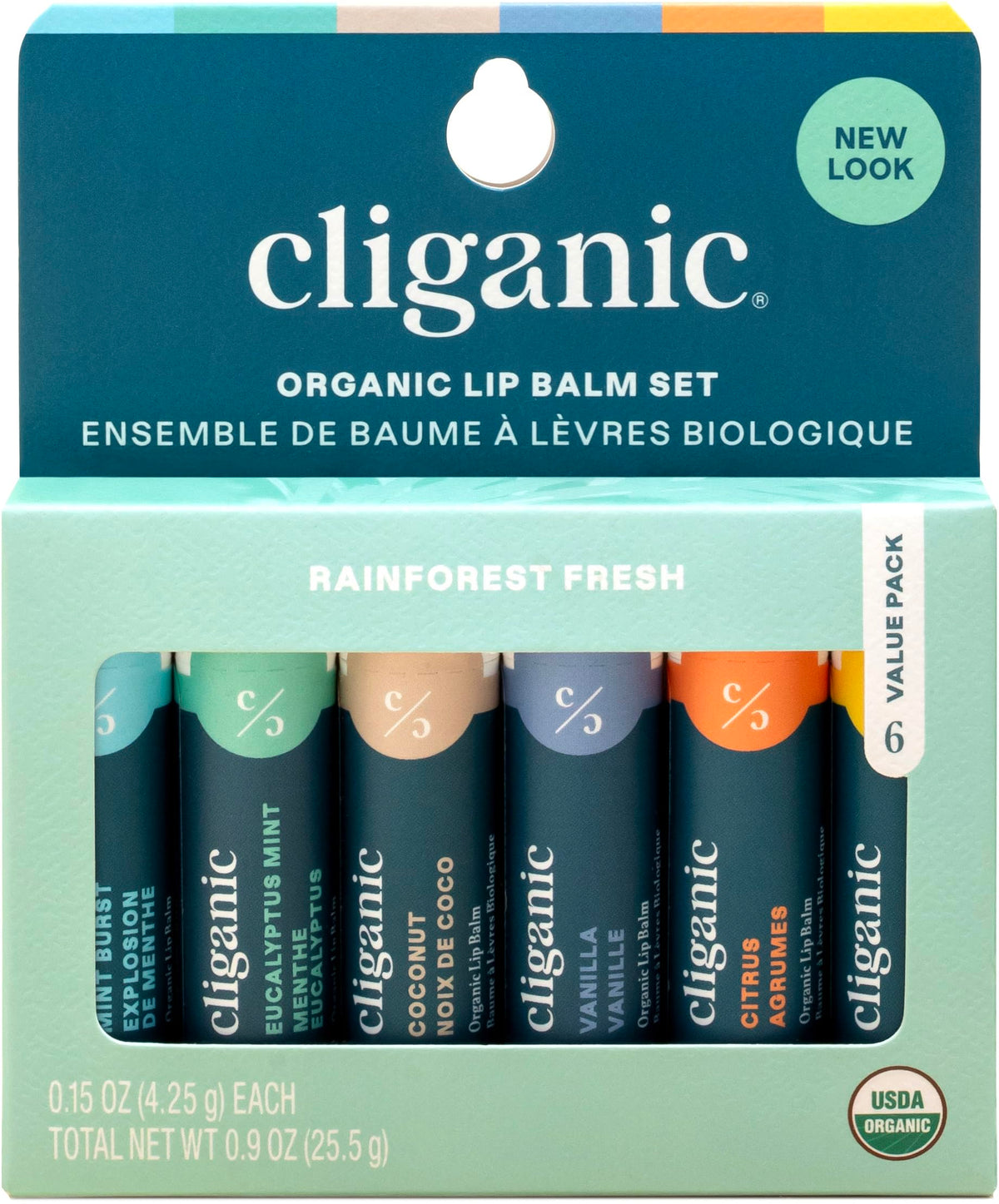 Conjunto de bálsamos labiales orgánicos Cliganic, seis sabores, para hidratación diaria.