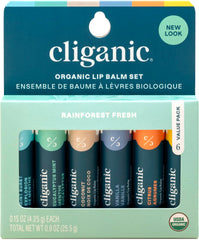 Conjunto de bálsamos labiales orgánicos Cliganic, seis sabores, para hidratación diaria.