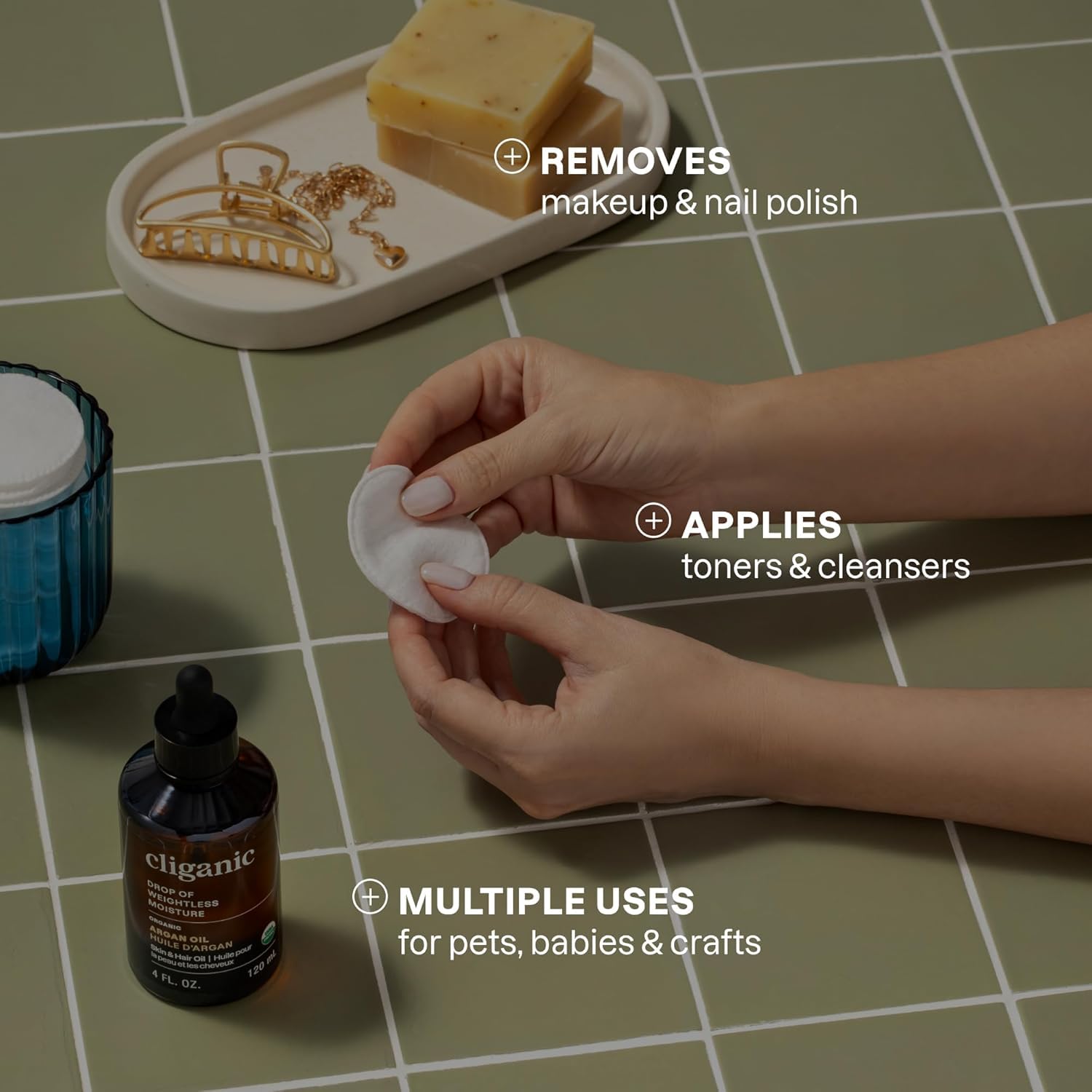 Cliganic discos algodón suaves para rutina facial diaria.