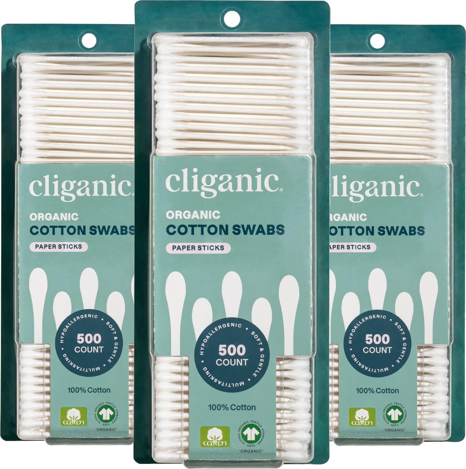 Cliganic hisopos de algodón orgánico en estuche, paquete de 1500 para uso diario.