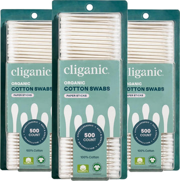 Cliganic hisopos de algodón orgánico en estuche, paquete de 1500 para uso diario.