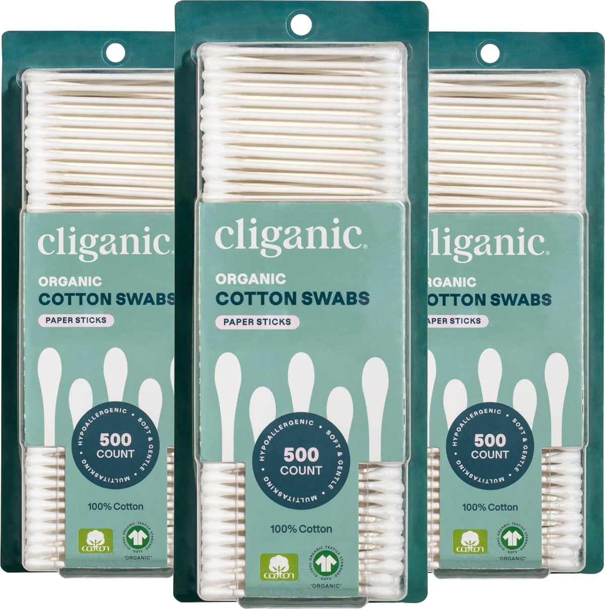 Cliganic hisopos de algodón orgánico en estuche, paquete de 1500 para uso diario.