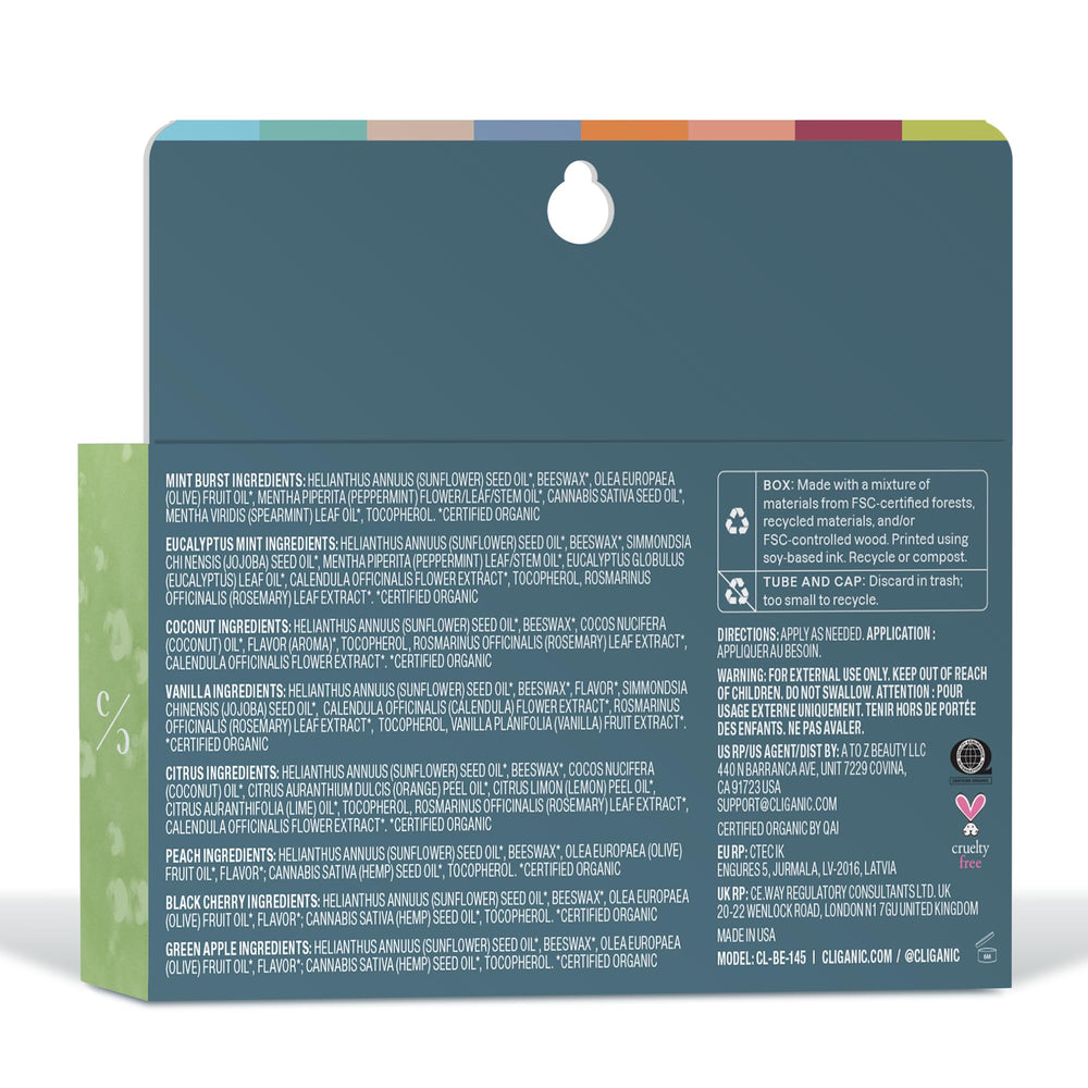 Cliganic Lip Balm Set Eucalyptus Mint for soothing lip care on travel