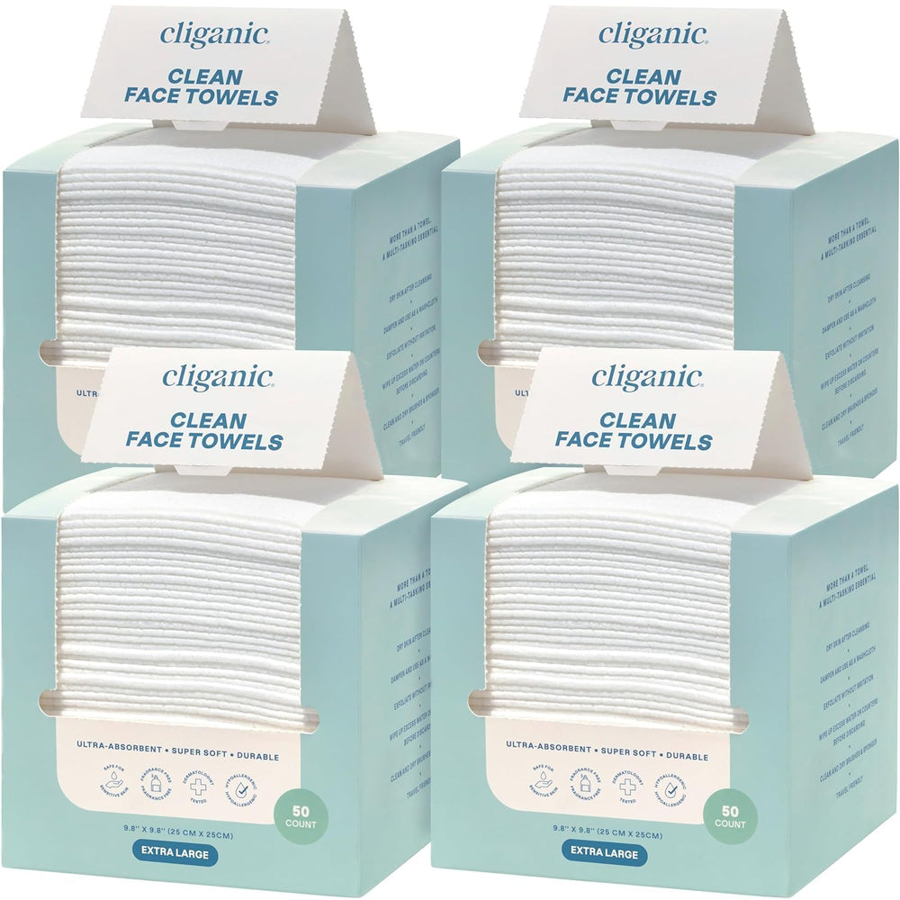 Cliganic lingettes visage XL jetables ultra-absorbantes pour sécher et démaquiller en douceur