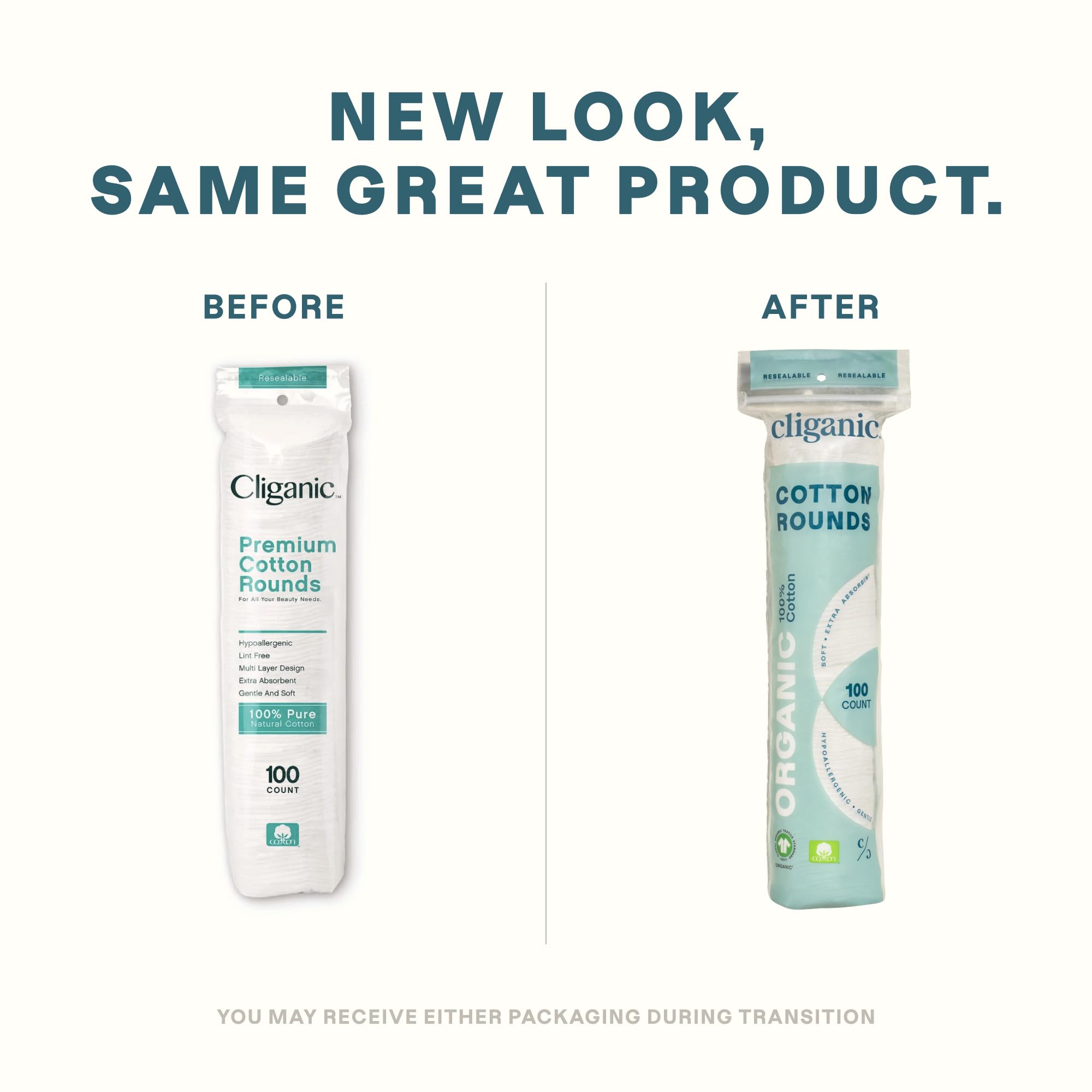 Cliganic algodón orgánico 100% puro, textura suave para rostro sensible.