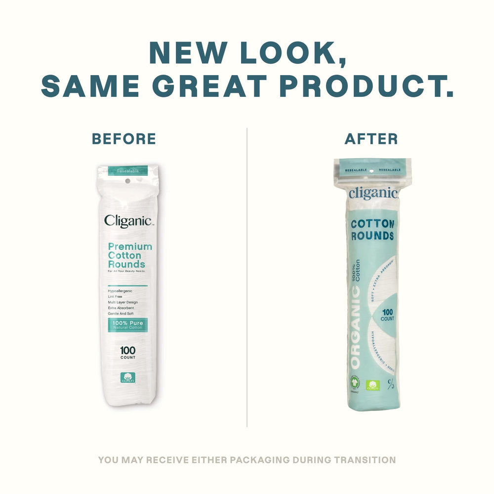 Cliganic algodón orgánico 100% puro, textura suave para rostro sensible.