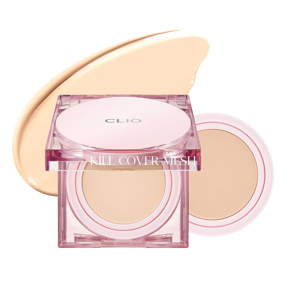 CLIO Kill Cover Mesh Glow Cushion, envase compacto para retoques rápidos durante el día.