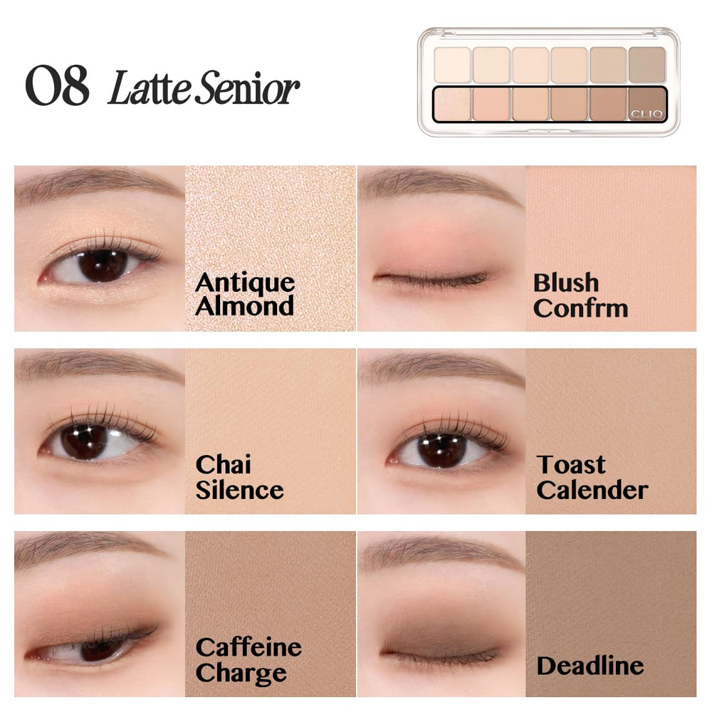 CLIO PRO EYE PALETTE AIR Latte Senior - mélange de finis pour un maquillage sur mesure.