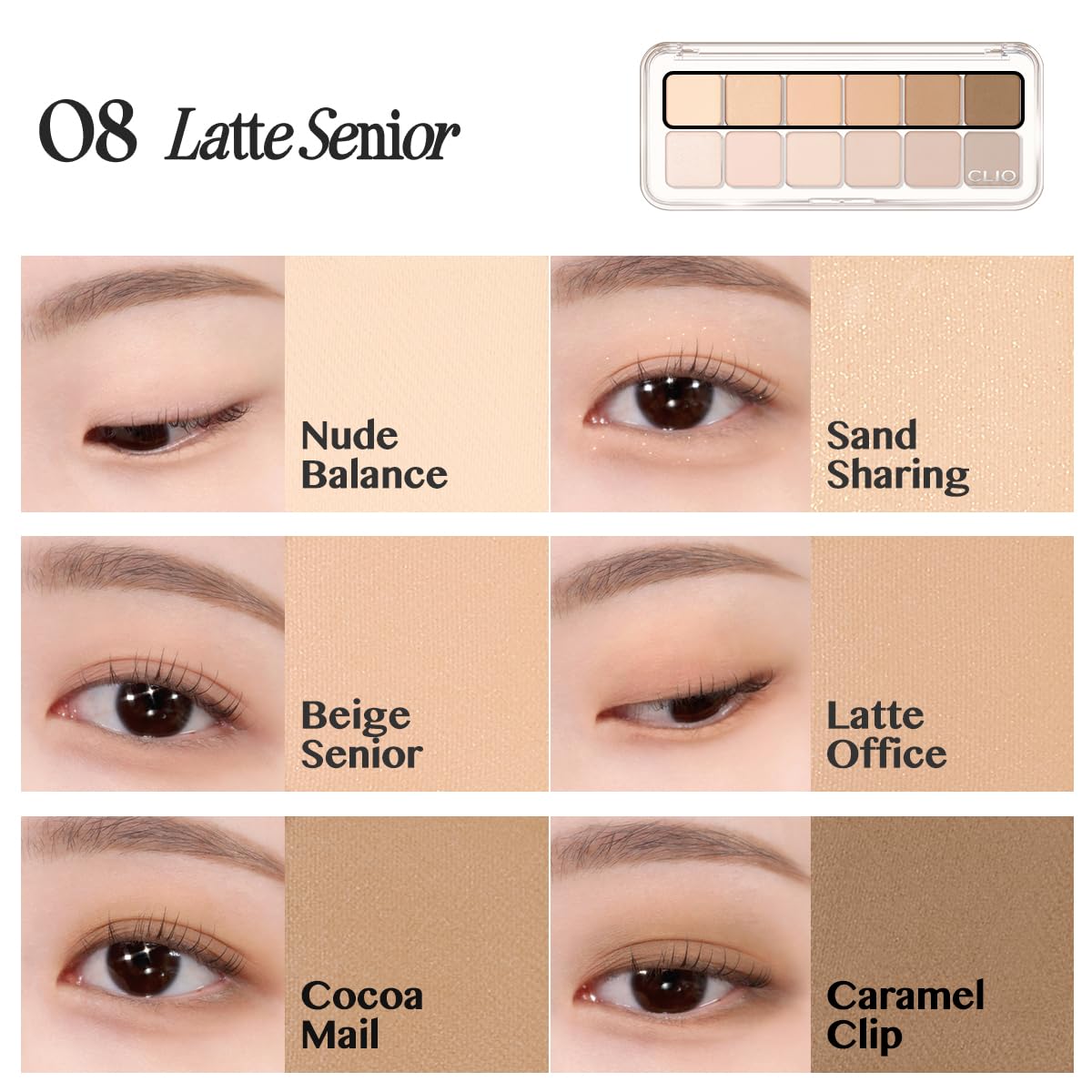 CLIO PRO EYE PALETTE AIR Latte Senior - rendu jour à nuit polyvalent pour toutes occasions.