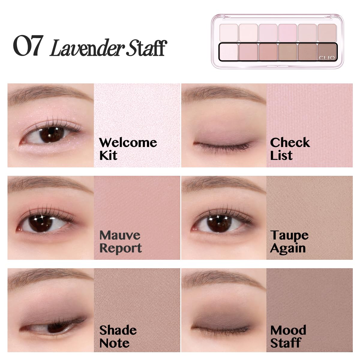 CLIO PRO paleta de ojos Air Lavender Staff, aplicación suave para capas naturales