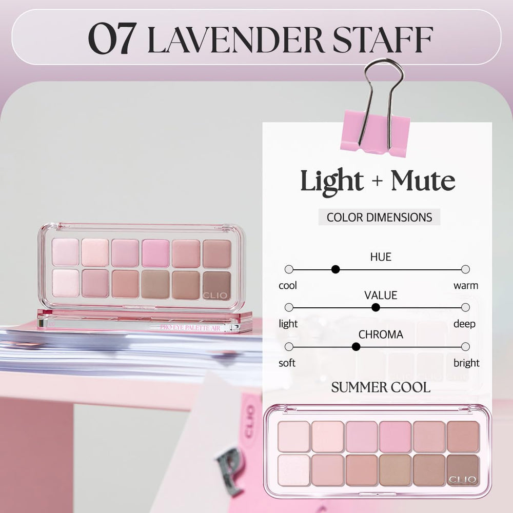 CLIO PRO paleta de ojos Air Lavender Staff, sombras con brillo para destellos sutiles