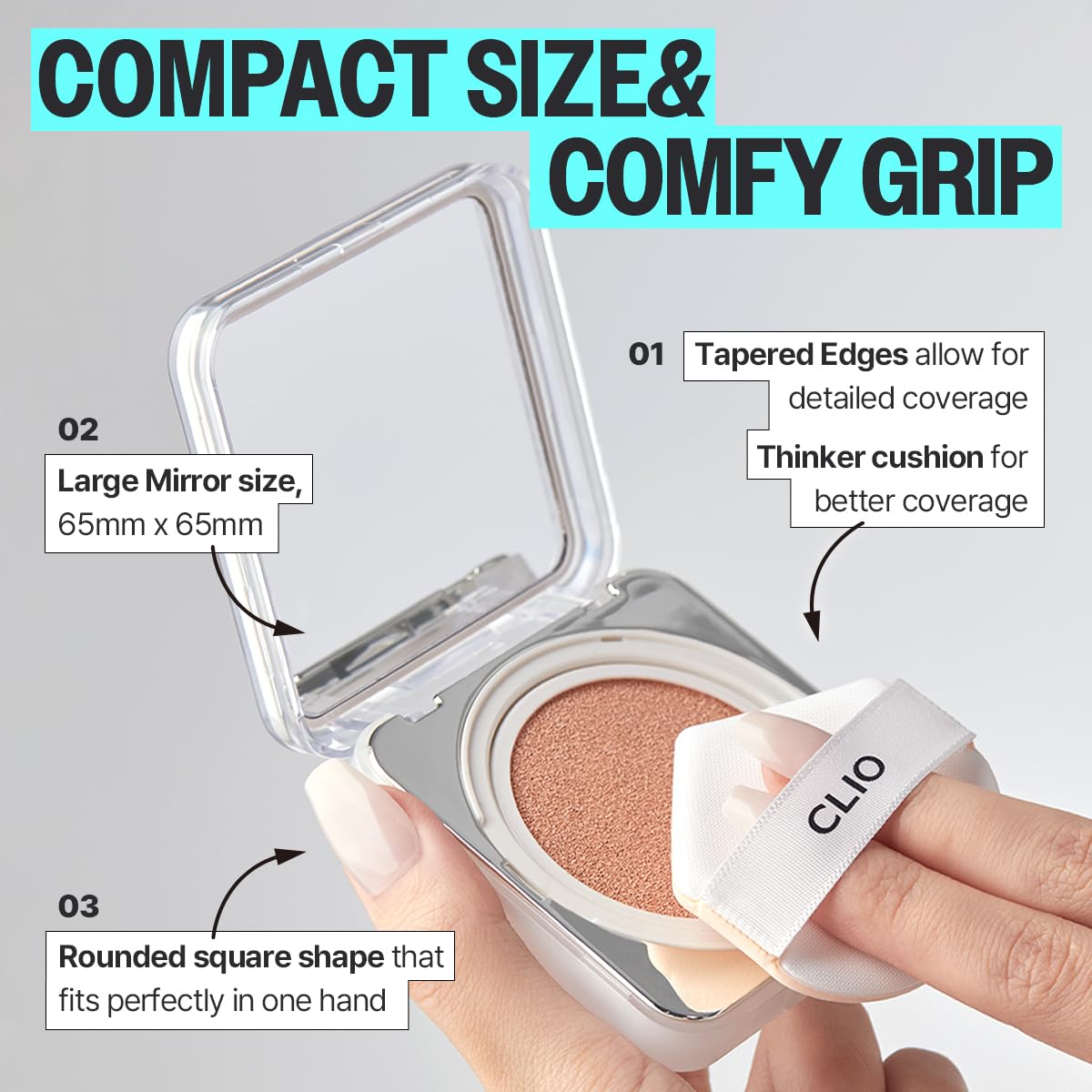 Envase compacto de CLIO Kill Cover Founwear Cushion para retoques rápidos.