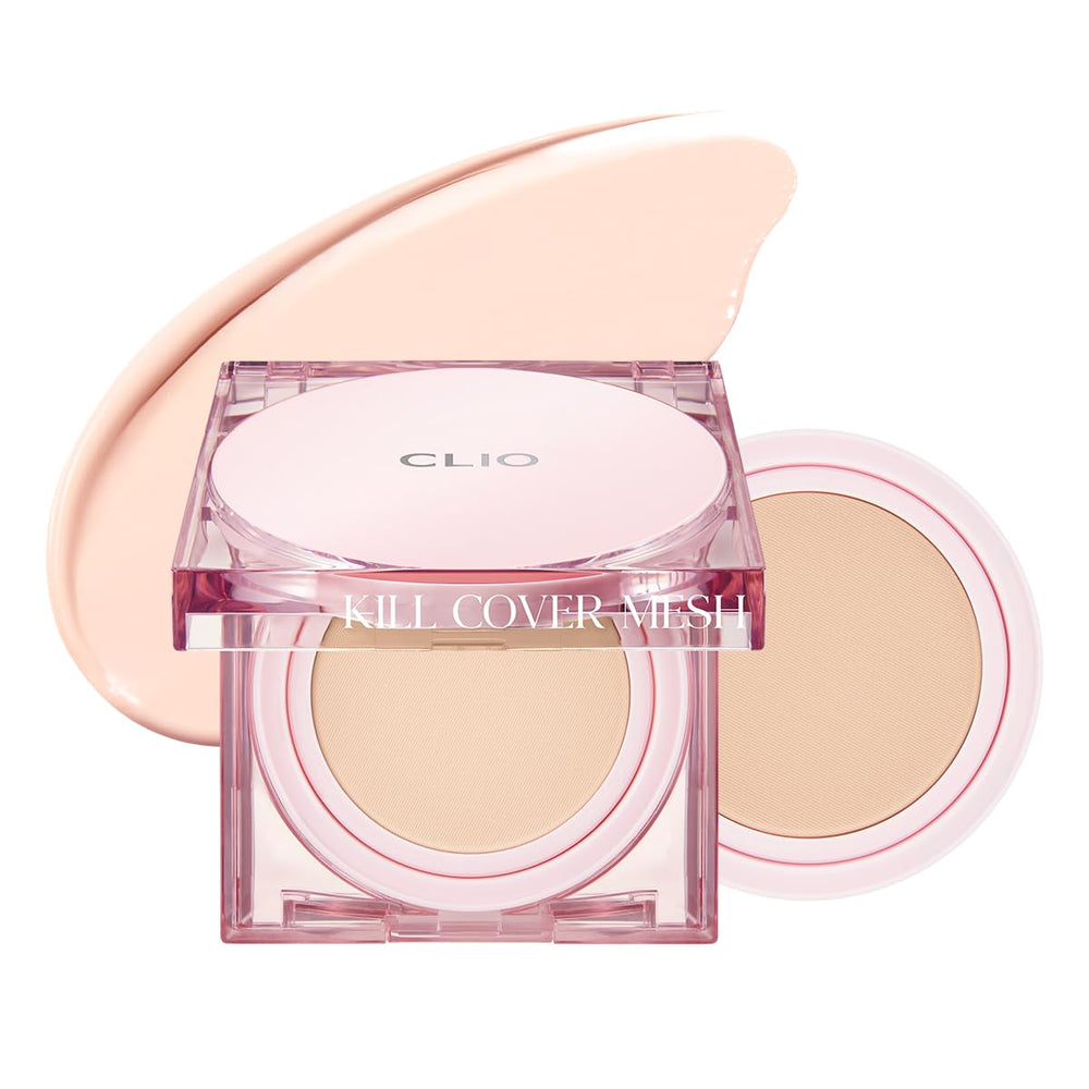 CLIO Kill Cover Mesh Glow Cushion en bote; cobertura ligera y luminosa para piel radiante.