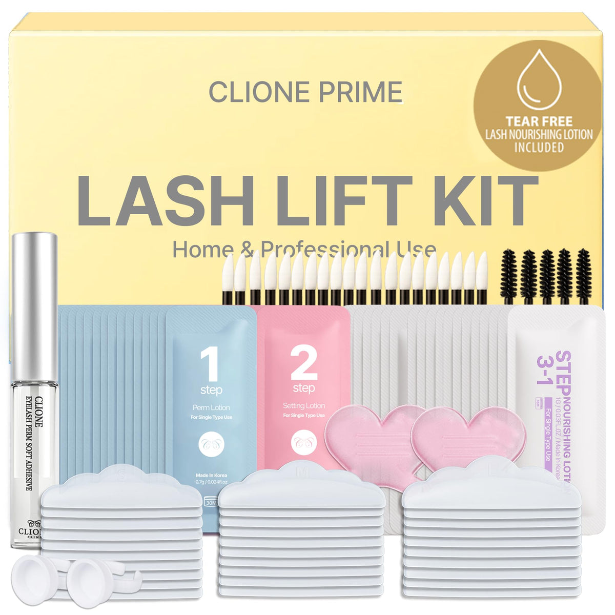 CLIONE PRIME kit de levantamiento de pestañas: sachets de uso único para higiene.