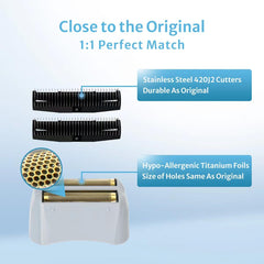 CLIPFIT foil de titanio hipoalergénico, piel suave durante el afeitado.